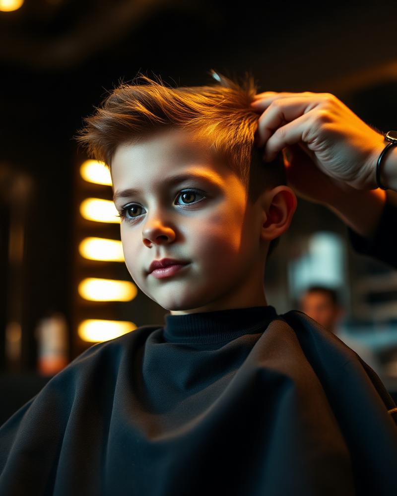 Corte infantil sendo finalizado na barbearia
