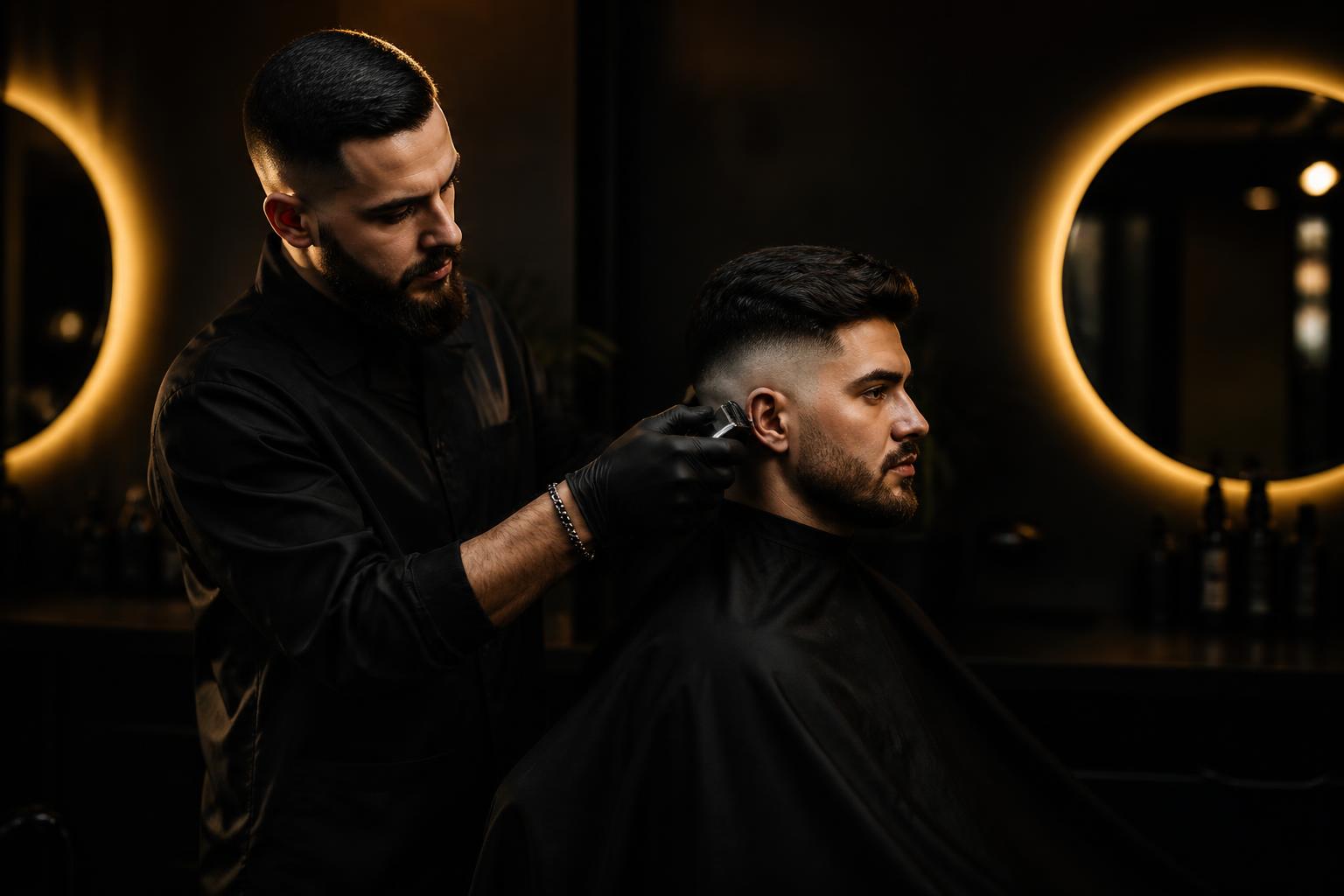 Barbeiro realizando um corte moderno na Barbearia Costa